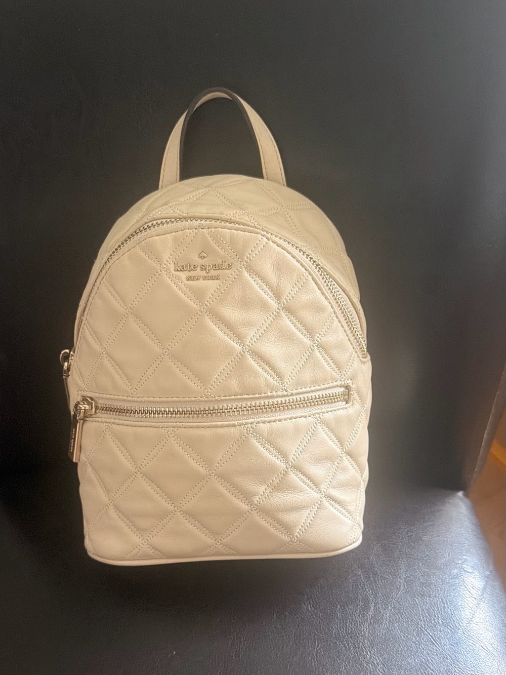 kate spade Natalia Cream Quilted convertible Mini Backpack with Gold Hardware